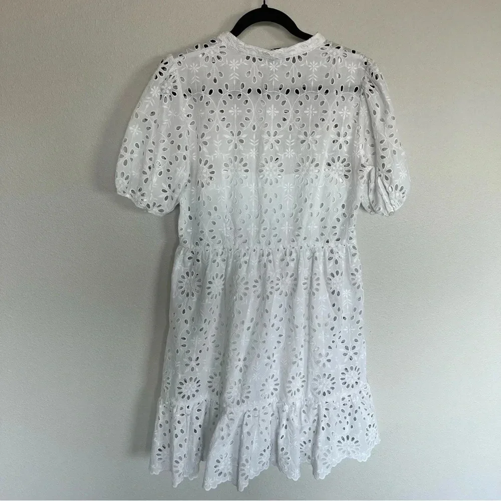 NWOT J. CREW Tiered Skirt Pop Over Shirt Dress White Eyelet Casual Women’s 8
